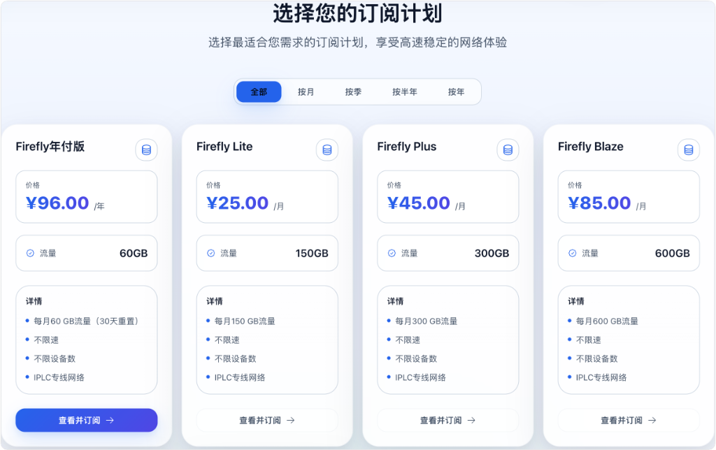 Firefly 订阅计划与套餐价格截图