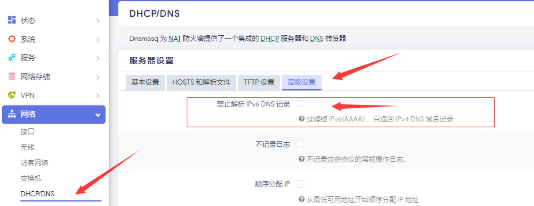 启用 IPv6 DNS 过滤